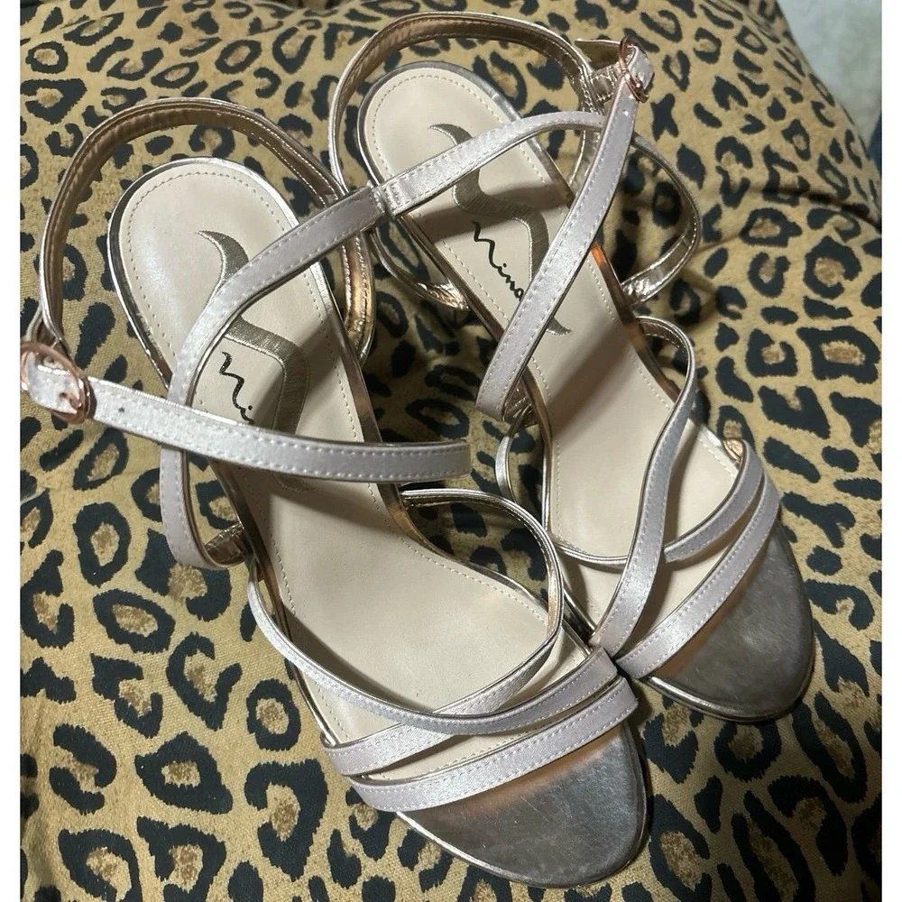 Nina Blush Pink & Rose Gold Formal Strappy Stiletto Sandals Heels,‎ 9.5